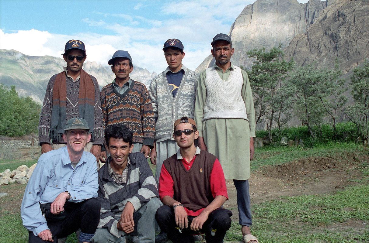 14 Team Photo At Thongol - Jerome Ryan, guide Iqbal, cook Ali, porters Syed, Muhammad Khan, and Muhammad Siddiq, sirdar Ali Naqi